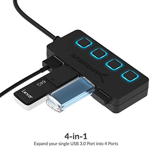 Sabrent Concentrador USB 3.0 con 4 Puertos con interruptores de alimentación Individuales y Leds (HB-UM43)