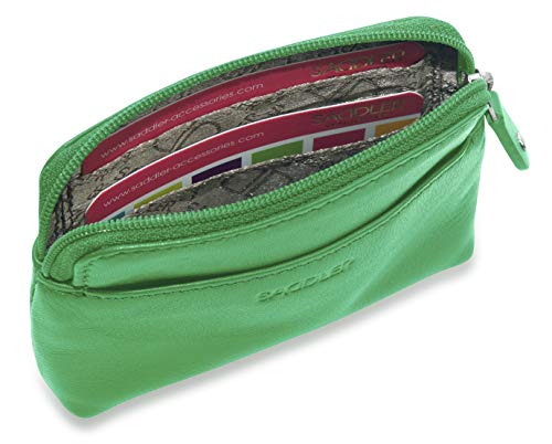 SADDLER Womens Luxurious Leather Zip Top Card and Coin Key Purse | RFID Protection | Gift Boxed - Green