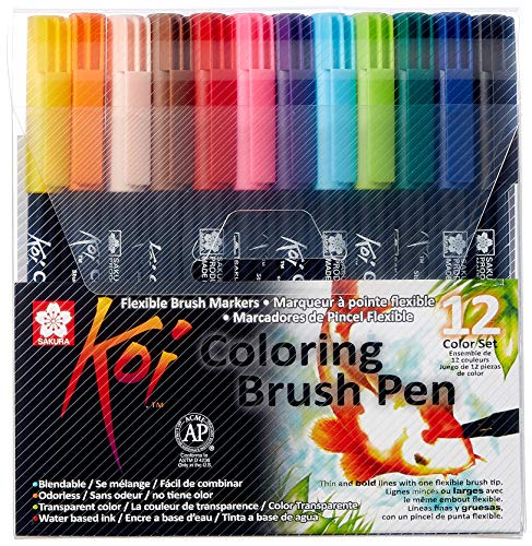 Sakura KOI Coloring Brush Set 12 - Pack de 12 rotuladores, Punta pincel