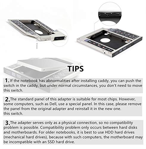 SALCAR - 2.HDD SATA-SATA 3.0 (SATA I II III) Bahía de Disco Duro 2nd ODD SSD Hard Drive Caddy 9,5mm Universal portátil de CD/DVD-ROM para Notebooks sustituye SuperDrive