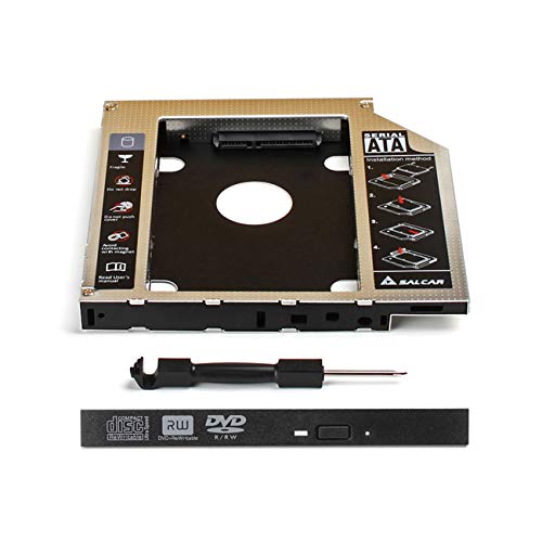 SALCAR - Adaptador de Disco Duro SATA 2,5" - 2. HDD Caddy Kit - Reemplaza Unidad óptica SATA 12,7mm - para Laptop SATA