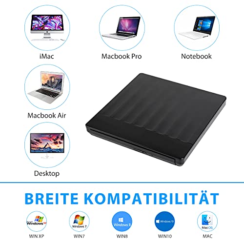 Salcar CD DVD Externo/Unidad. Unidad portátil óptica con Tipo-C y USB 3.0. Grabadora y Lector de CD. Apto para portátiles, Ordenadores de sobremesa, Mac, iOS, MacBook, Windows 10/8/7/XP, Linux