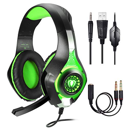 Samoleus Cascos Gaming PS4 PC Xbox One, Gaming Auriculares con Microfono, , Cascos Gamer, Headset Cascos Jack 3.5mm, Luz LED con Switch, Laptop, Playstation 4