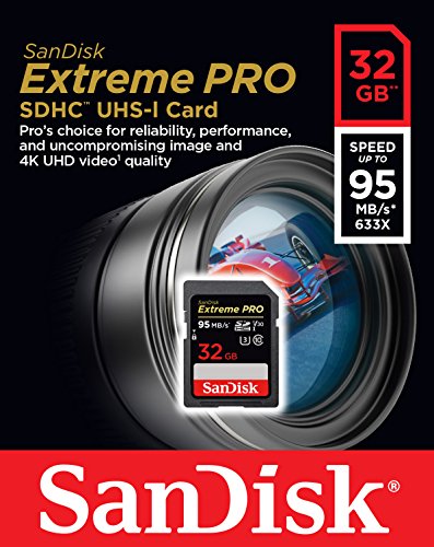 SanDisk Extreme PRO - Tarjeta de Memoria SDHC de 32 GB, hasta 95 MB/s, UHS-I, Class 10, U3, V30