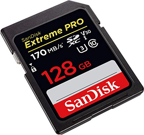 SanDisk Extreme PRO - Tarjeta de memoria SDXC de 128 GB, hasta 170 MB/s, UHS-I, Class 10, U3, V30