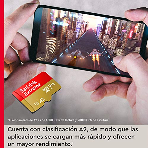 SanDisk Extreme - Tarjeta de memoria microSDXC de 64 GB con adaptador SD, A2, hasta 160 MB/s, Class 10, U3 y V30