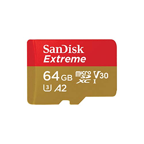 SanDisk Extreme - Tarjeta de memoria microSDXC de 64 GB con adaptador SD, A2, hasta 160 MB/s, Class 10, U3 y V30