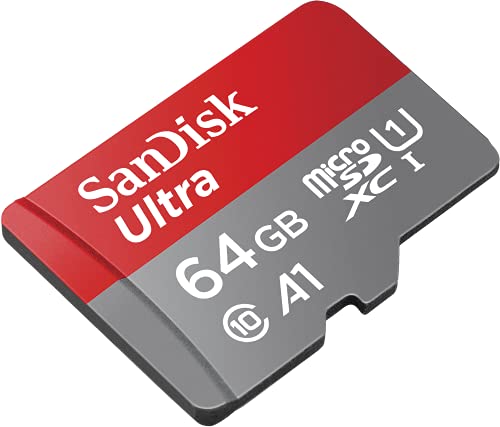 SanDisk Ultra Tarjeta de memoria microSDXC con adaptador SD, hasta 100 MB/s, rendimiento de apps A1, Clase 10, U1, 64 GB, Gris y Rojo