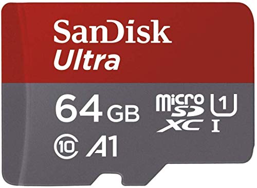 SanDisk Ultra Tarjeta de memoria microSDXC con adaptador SD, hasta 100 MB/s, rendimiento de apps A1, Clase 10, U1, 64 GB, Gris y Rojo