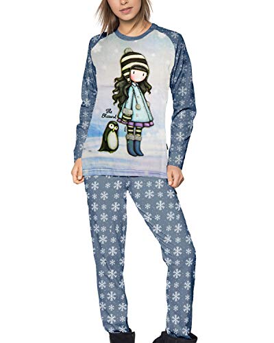 Santoro Pijama Manga Larga Blizzard para Mujer, Color Azul, Talla M