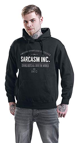 Sarcasm Inc. Hombre Sudadera con Capucha Negro M, 80% algodón, 20% poliéster, Regular
