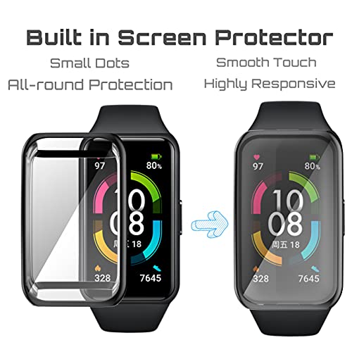 sciuU Protective Case Compatible with Huawei Band 6 Fitness Tracker/Honor Band 6, [2 Pack] All-Around Flexible TPU Case with Screen Protector, Soft Frame Shock Resistant Cover - Negro+Claro
