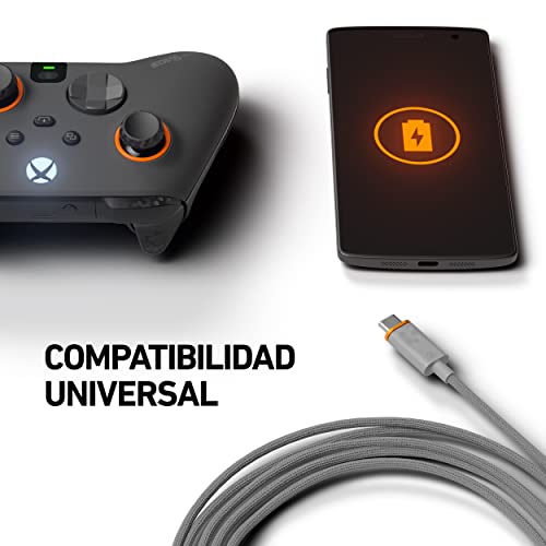 SCUF Cable USB-C Trenzado Conexión y Carga USB tipo C de 2 Metros para Mandos de Xbox, Mandos de PS5 y Smartphones - Gris Clar