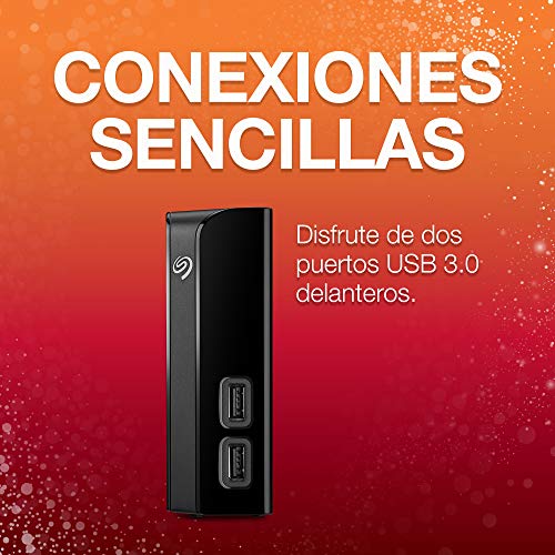 Seagate Backup Plus Hub, 12 TB, Disco duro externo HDD, USB 3.0, PC y Mac, 2 puertos USB, 2 meses de suscripción a Adobe CC Photography, 2 años servicios Rescue (STEL12000200)