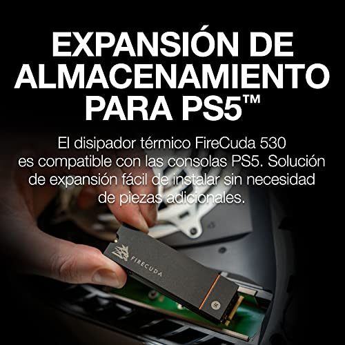 Seagate FireCuda 530, 4 TB, SSD Interna, M.2 PCIe Gen4 ×4 NVMe 1.4, 7300 MB/s, 3D TLC NAND, 1275 TBW, 1,8 M horas MTBF, disipador de calor, para PS5/PC, 3 años de servicios Rescue (ZP4000GM3A023)
