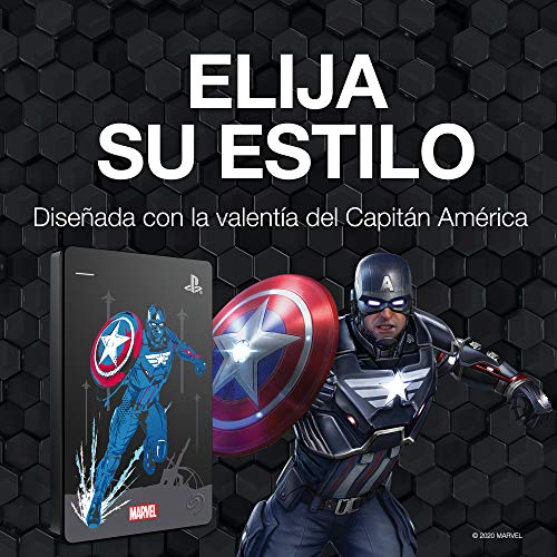 Seagate Game Drive para PS4 2 TB, Disco Duro portátil Externo HDD: USB 3.0, Avengers Special Edition – Captain America, compatible con PS4 y PS5 (STGD2000206)