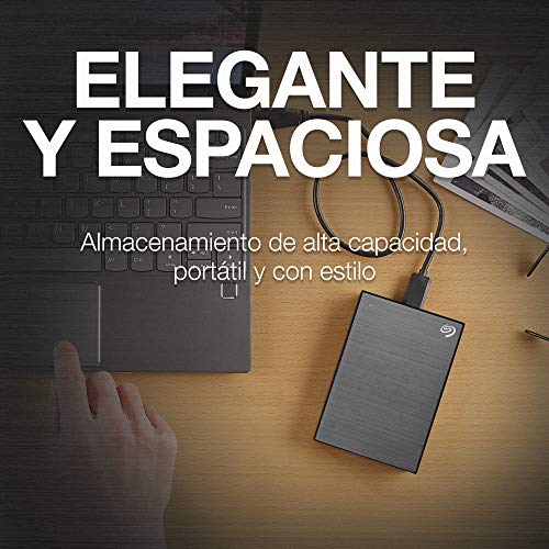 Seagate One Touch, 2 TB, Unidad Disco Duro Externa, Gris Espacial, USB 3.0, PC, Mac, 1 año Mylio Create, 4 meses Adobe Creative Cloud, 2 años servicios Rescue, Amazon Special Edition (STKB2000404)