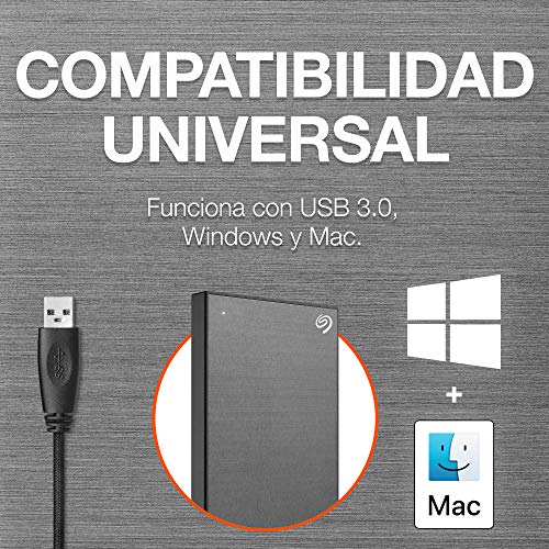 Seagate One Touch, 2 TB, Unidad Disco Duro Externa, Gris Espacial, USB 3.0, PC, Mac, 1 año Mylio Create, 4 meses Adobe Creative Cloud, 2 años servicios Rescue, Amazon Special Edition (STKB2000404)