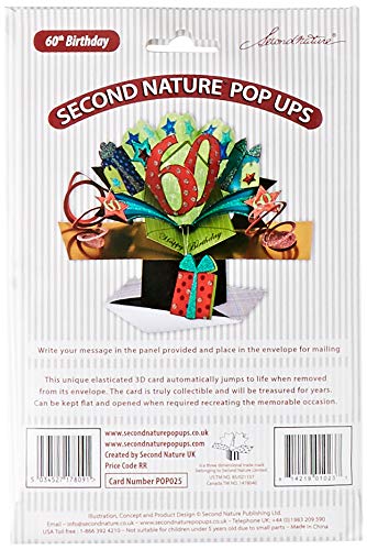 Second Nature POP025 - Tarjeta de felicitación desplegable para 60 cumpleaños, diseño en 3D con texto en inglés Happy birthday