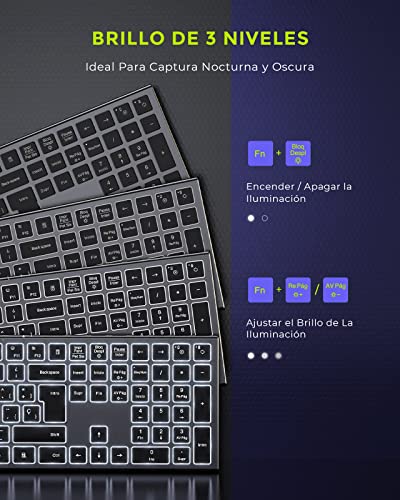 Seenda Combo Teclado y Ratón Inalámbricos Retroiluminado, Pack Teclado y Ratón Inalámbricos Recargable,2.4GHz con Receptor USB, QWERTY Espaol, Completo Botones, Ultra Delgado, para PC/Laptops/Windows