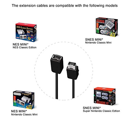 Senhai Cables de extensión para Nintendo NES Classic Mini Edition Controlador, 2 Paquetes de 10 pies / 3 m Cables Extensibles para Wii Remoto y Wii Nunchuck Controlador