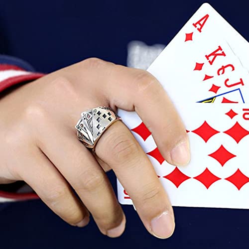 SeniorMar-UK Straight Flush Playing Card Ring Gift Personalidad Masculina y Femenina Dominante Retro Anillo de joyería de Lujo Plateado Diámetro del azulejo: 17 mm, Ancho: 14 mm