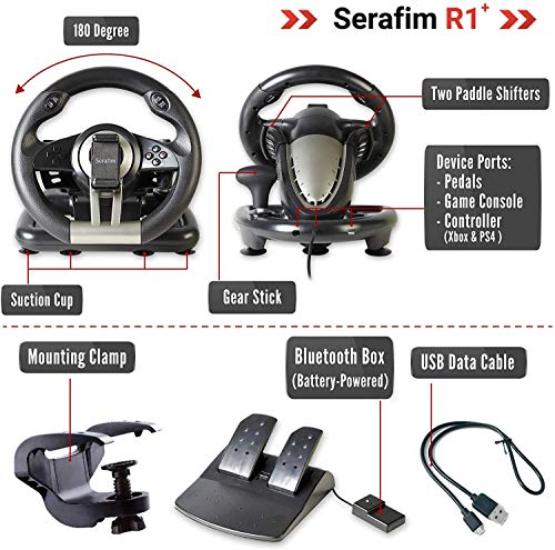 Serafim R1+ Rueda de carreras - Volante del juego con el pedal de respuesta - Compatible con Xbox One, PS4, PS3, Switch, PC, iOS, Android