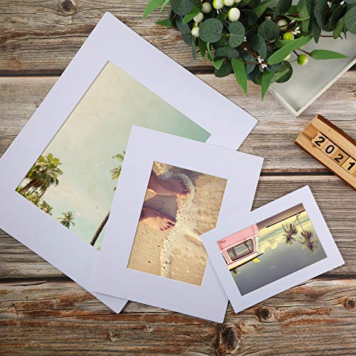 Set de 24 Embalajes de Foto, Incluye 12 Tapetas de Foto Blanco Precortado Tapete Antiácido de Marco de Fotos y 12 Tapetes de Corte Biselado de Núcleo Blanco, 5 x 7, 8 x 10, 11 x 14 Pulgadas