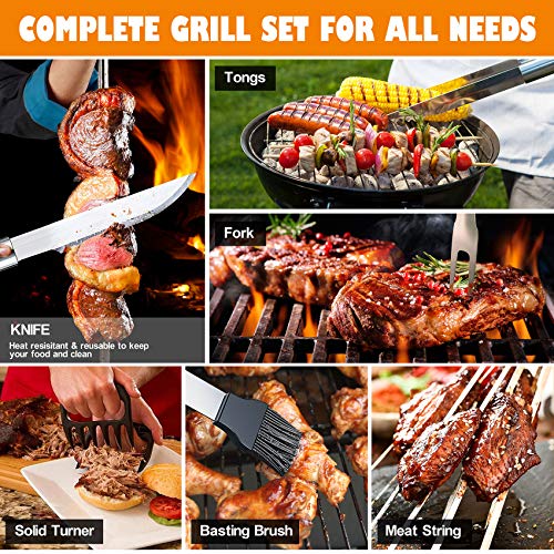 Set de 30 Utensilios para la Barbacoa, Set de Accesorios para la Barbacoa de Acero Inoxidable con Bolsa de Transporte, Utensilios completos para la Barbacoa de Exterior/Interior