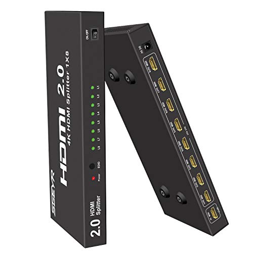 SGEYR 1x8 Puerto HDMI 2.0 Splitter 1 en 8 Out 4K 8 Way HDMI Splitter Amplificador 1 a 8 Soporte HDR 4K a 60Hz 3D 1080P Full HD para Xbox PS3 PS4 Pro Reproductor de DVD/DVR