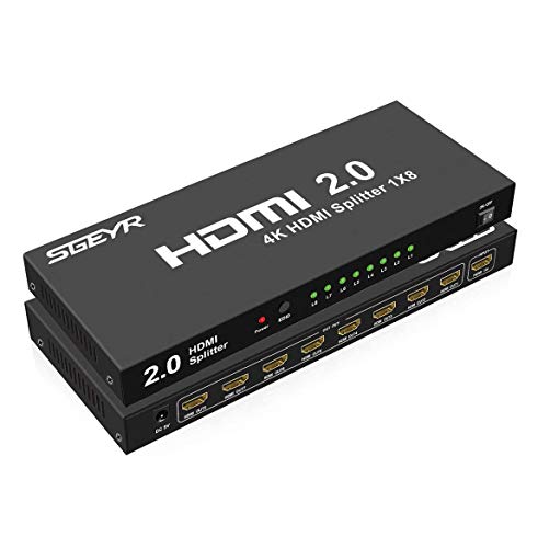 SGEYR 1x8 Puerto HDMI 2.0 Splitter 1 en 8 Out 4K 8 Way HDMI Splitter Amplificador 1 a 8 Soporte HDR 4K a 60Hz 3D 1080P Full HD para Xbox PS3 PS4 Pro Reproductor de DVD/DVR