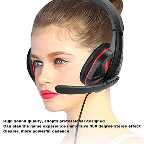 Shanrya Auriculares para Juegos de Material ABS, con un Pequeño Controlador en la Línea, Auriculares para Juegos, para PC(Rojo)