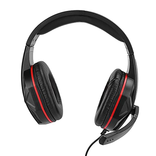 Shanrya Auriculares para Juegos de Material ABS, con un Pequeño Controlador en la Línea, Auriculares para Juegos, para PC(Rojo)