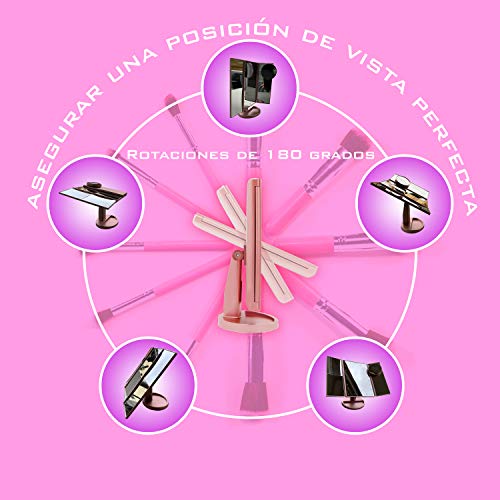 SHAP WOW Espejo Maquillaje con Luz y Brochas de Maquillaje,Espejo de Mesa Rotación 180º Sensor Táctil Carga Usb Espejo Aumento 1x2x3x10x