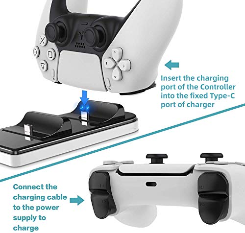 Shareconn Cargador Dual para mandos PS5 DualSense, Accesorios para Base de Carga para Controlador PS 5,Blanco