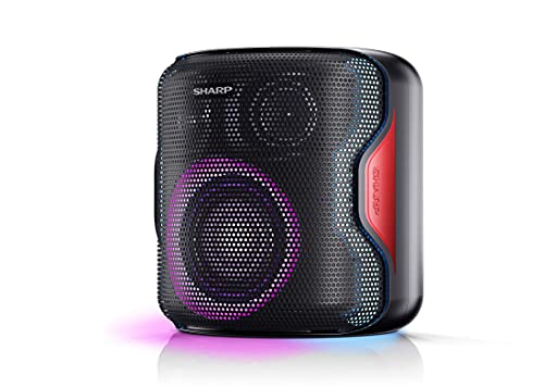 Sharp PS-919(BK) Party Speaker con TWS, Bluetooth 5.0 Puerto USB, Sonido 3D, Luces Multicolor, Impermeable IPX5 con 130 W de Potencia y batería integrada con hasta 14 Horas de reproducción, Negro