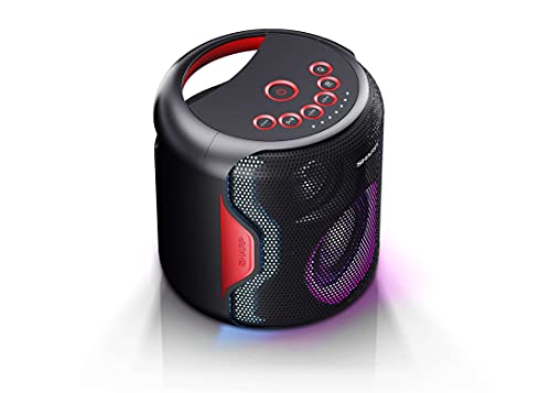 Sharp PS-919(BK) Party Speaker con TWS, Bluetooth 5.0 Puerto USB, Sonido 3D, Luces Multicolor, Impermeable IPX5 con 130 W de Potencia y batería integrada con hasta 14 Horas de reproducción, Negro