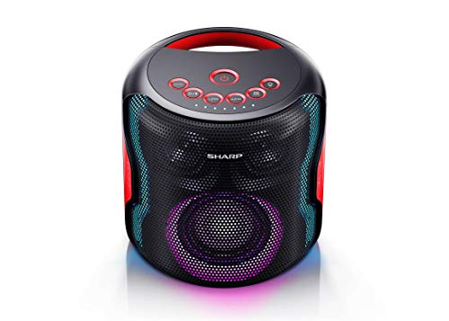 Sharp PS-919(BK) Party Speaker con TWS, Bluetooth 5.0 Puerto USB, Sonido 3D, Luces Multicolor, Impermeable IPX5 con 130 W de Potencia y batería integrada con hasta 14 Horas de reproducción, Negro