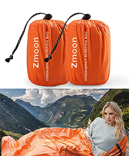 Shayson Saco de Emergencia Dormir,Aislamiento Térmico, Exterior Brillante Naranja Fácil de Localizar Portátil,para Acampar Supervivencia Al Aire Libre 2 Pack