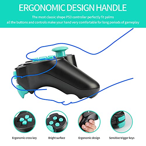 Shineled Controlador inalámbrico para PS3, doble shock, 6 ejes, Bluetooth, con cable de carga para Playstation 3 (azul)