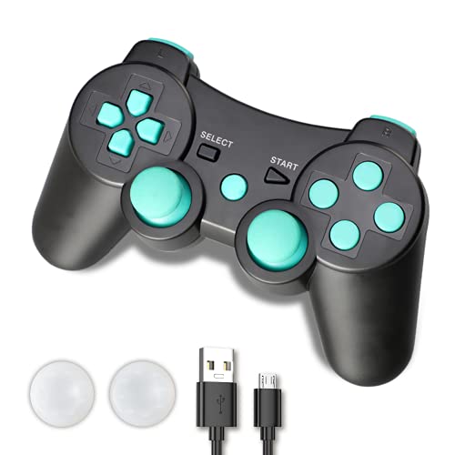 Shineled Controlador inalámbrico para PS3, doble shock, 6 ejes, Bluetooth, con cable de carga para Playstation 3 (azul)