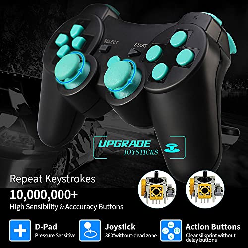 Shineled Controlador inalámbrico para PS3, doble shock, 6 ejes, Bluetooth, con cable de carga para Playstation 3 (azul)