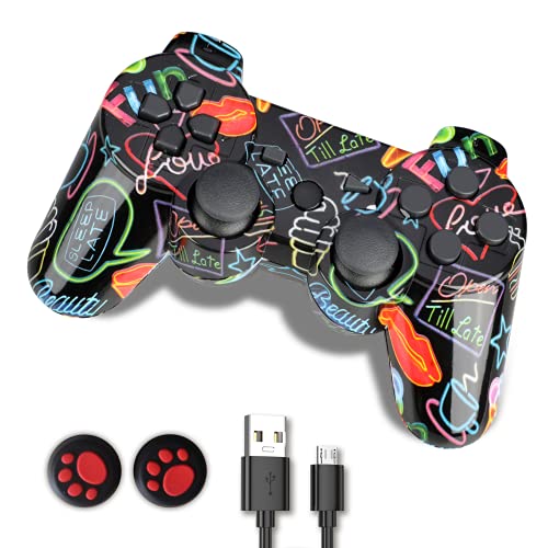 Shineled Controlador inalámbrico para PS3, doble shock, 6 ejes, Bluetooth, con cable de carga para Playstation 3 (rojo)
