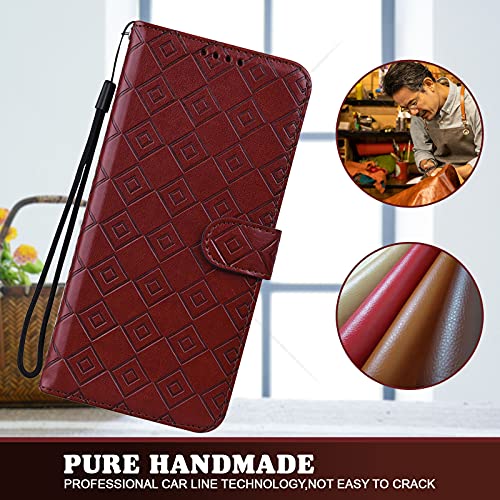 ShinyCase para Google Pixel 6 Case,Flip Bumper Patrón Celosía en Relieve PU Piel Funda Ranura Tarjetas y Billetera Plegable Magnético Cartera Estuches para Google Pixel 6,Marrón