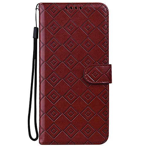 ShinyCase para Google Pixel 6 Case,Flip Bumper Patrón Celosía en Relieve PU Piel Funda Ranura Tarjetas y Billetera Plegable Magnético Cartera Estuches para Google Pixel 6,Marrón