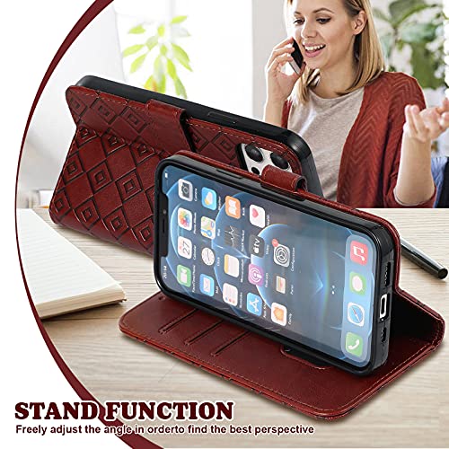 ShinyCase para Google Pixel 6 Case,Flip Bumper Patrón Celosía en Relieve PU Piel Funda Ranura Tarjetas y Billetera Plegable Magnético Cartera Estuches para Google Pixel 6,Marrón