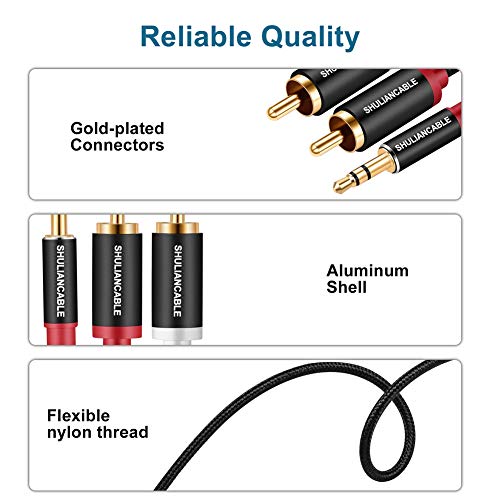 SHULIANCABLE Cable Audio Estéreo Jack 3,5mm a 2RCA, Jack a RCA Cable Audio para Smartphone, Sistema HiFi,iPod, Smart TV, Reproductor MP3, Tablet etc (0.5M)