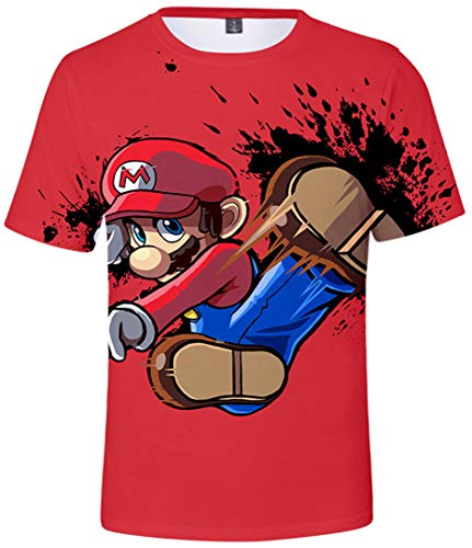 Silver Basic Camisetas de Moda Super Mario Game Tops Impresión 3D Camisas Fan Tops Rojo-2 2XL