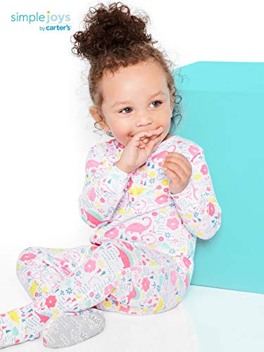 Simple Joys by Carter's pijama de algodón para bebés y niñas pequeñas, 3 unidades ,Dinosaur, Space, Rainbow ,12 Meses