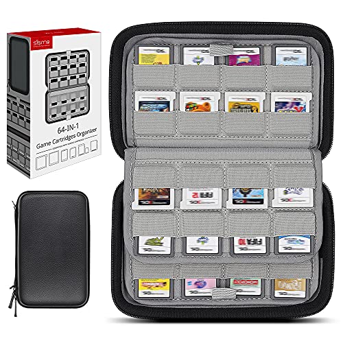 sisma Funda rígida para 64 Cartuchos de Juego 3DS DS 2DS, Estuche de Juegos, Compatible con Cartuchos Switch o Tarjetas SD, Negro